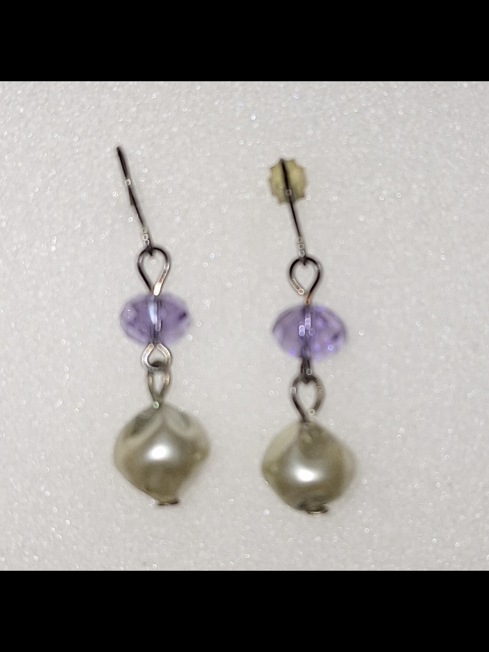 Lavender and Pearl Dangle Costume Earrings